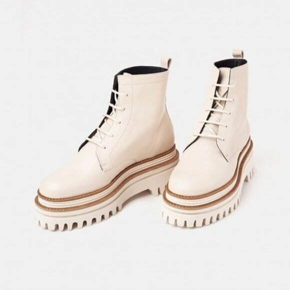 Paloma Bercelo Leather Comat Boots Size 37 US 7 Beige $370 - Picture 1 of 12